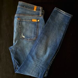 7 For All Mankind The Ankle Skinny Distressed Jeans Women's 27x28 Mid Rise EUC